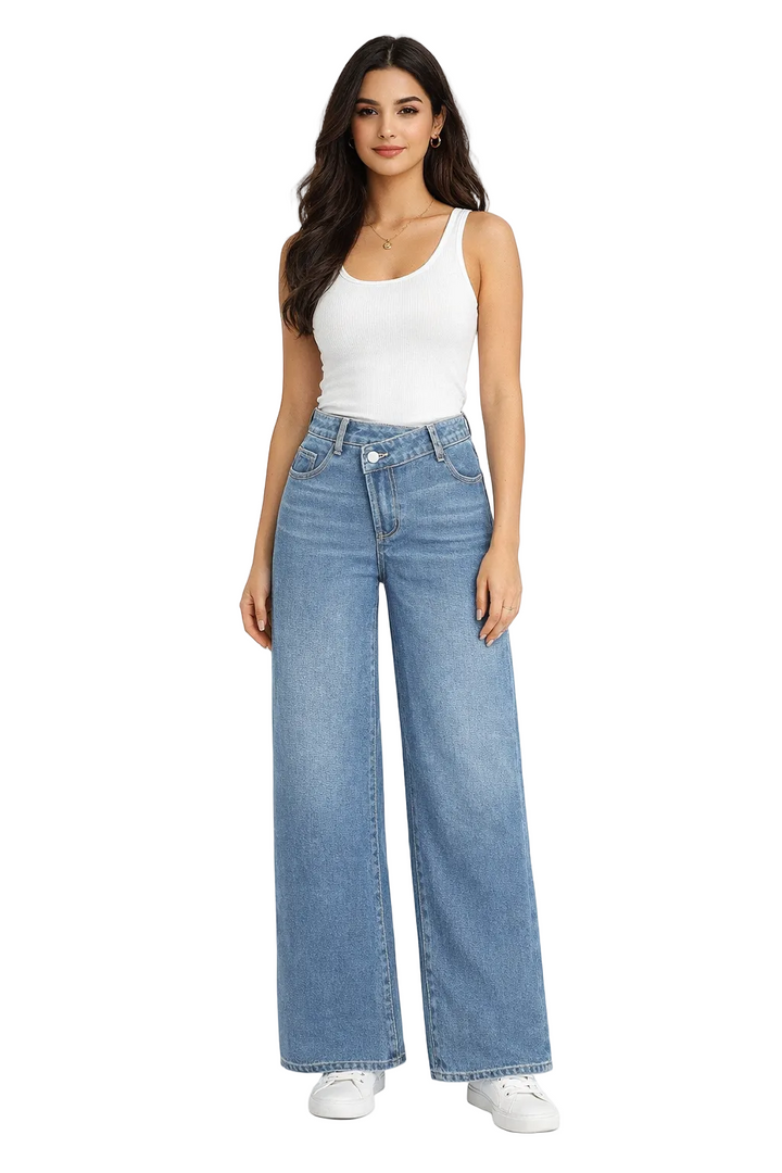 high-waist wide leg jeans with asymmetrical waistband – NOVA
