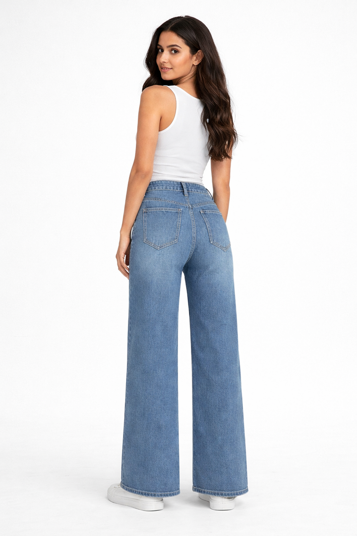 high-waist wide leg jeans with asymmetrical waistband – NOVA