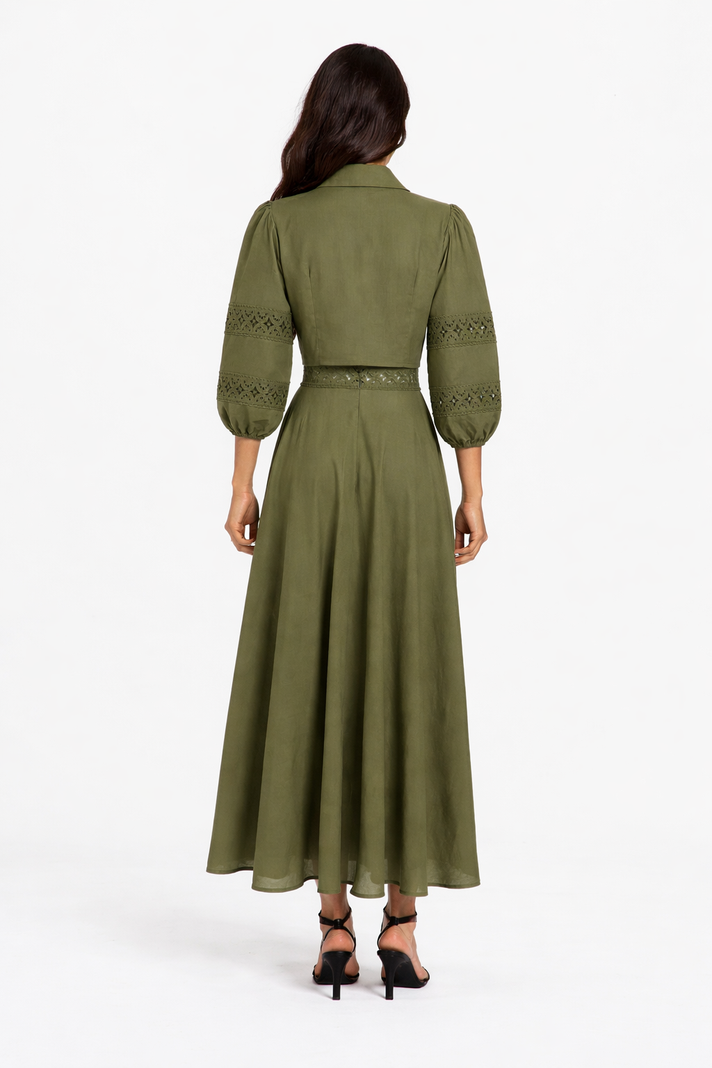 lace panel midi dress with front bow tie – LUMINA