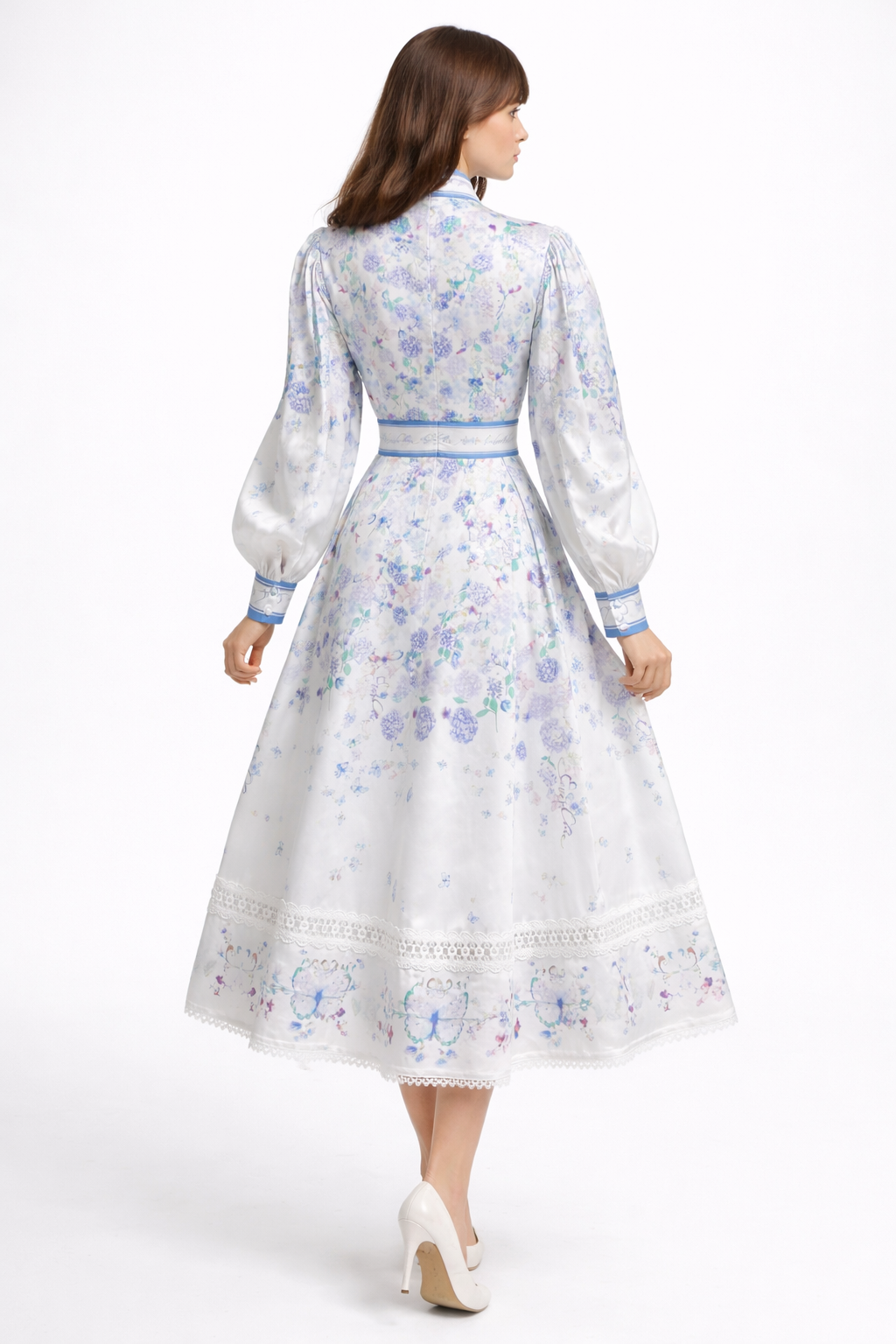 long sleeve floral midi dress with ribbon bow detail – FLORENCIA