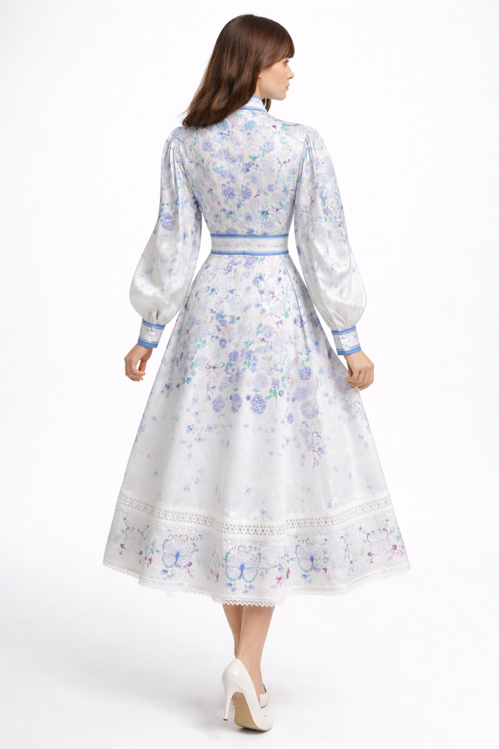 long sleeve floral midi dress with ribbon bow detail – FLORENCIA