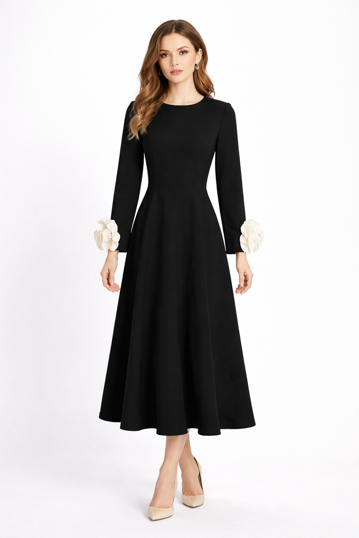 long sleeve A-line dress with contrast ruffle cuffs – RUBY
