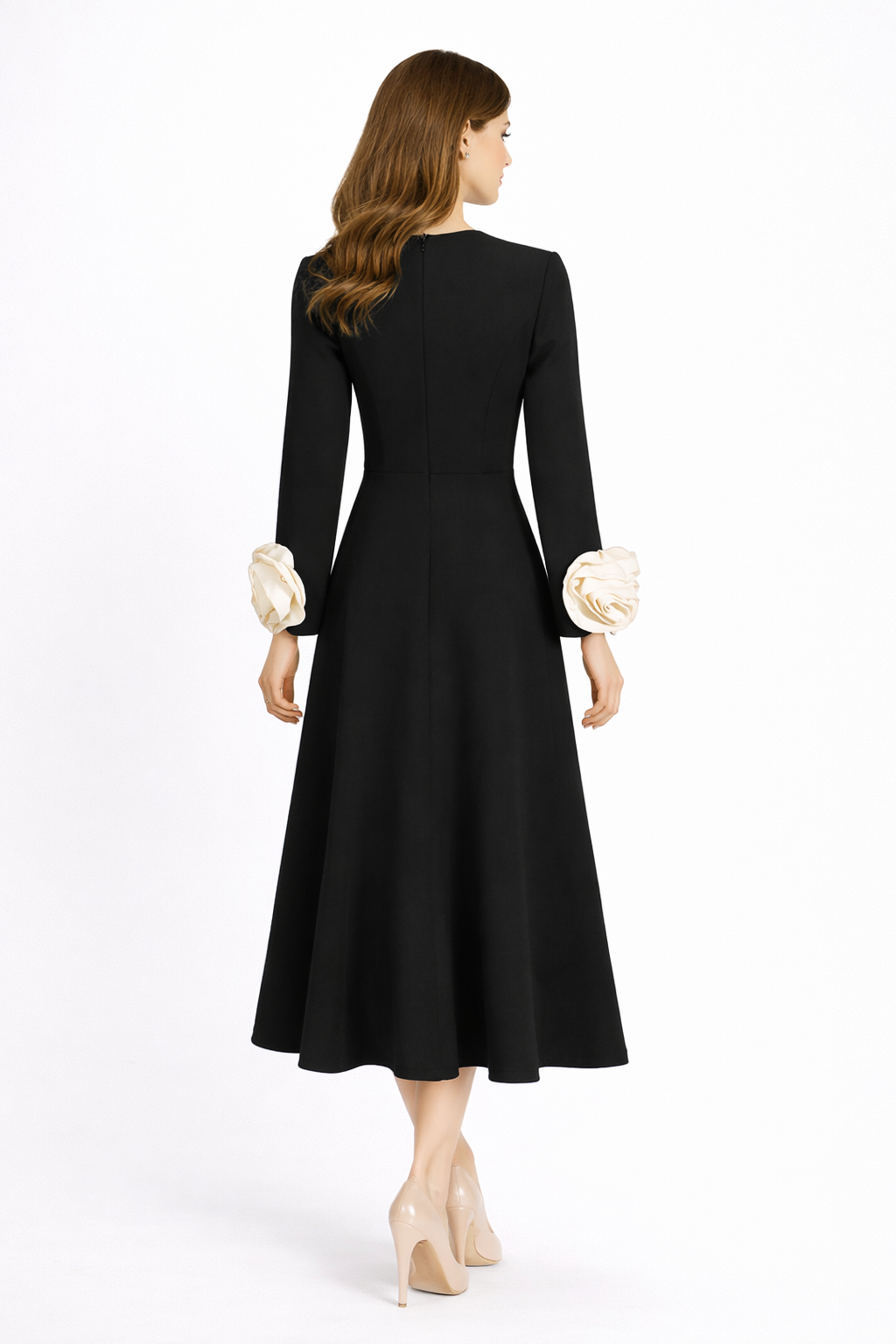 long sleeve A-line dress with contrast ruffle cuffs – RUBY