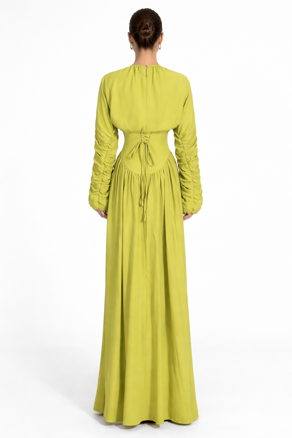 long sleeve gathered maxi dress with corset waist – LIMEA