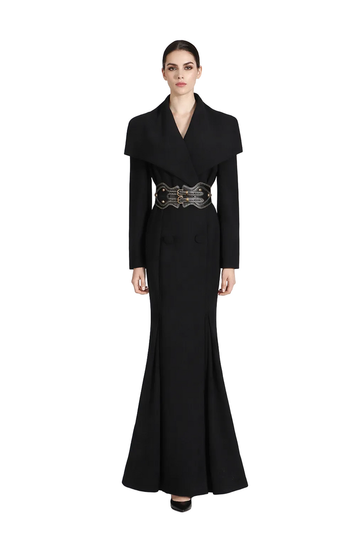 long sleeve mermaid dress with statement buckle belt – CORSET