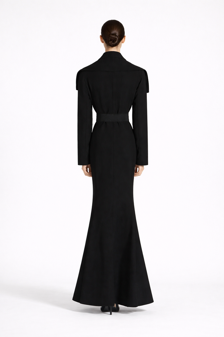long sleeve mermaid dress with statement buckle belt – CORSET