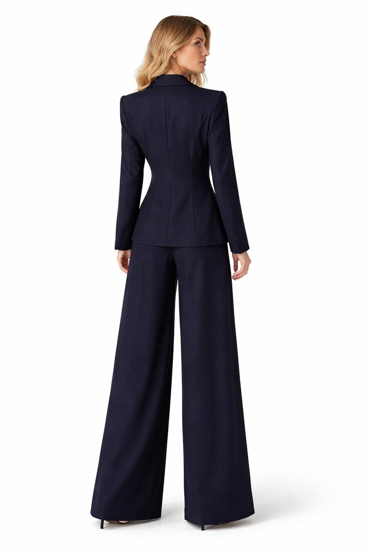 tailored blazer and wide-leg pants set with gold button detail – NAVARA