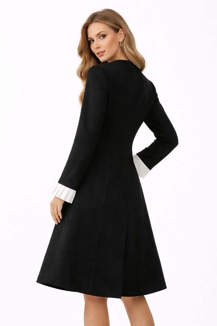embellished button A-line coat dress with pleated cuffs – VALERIE