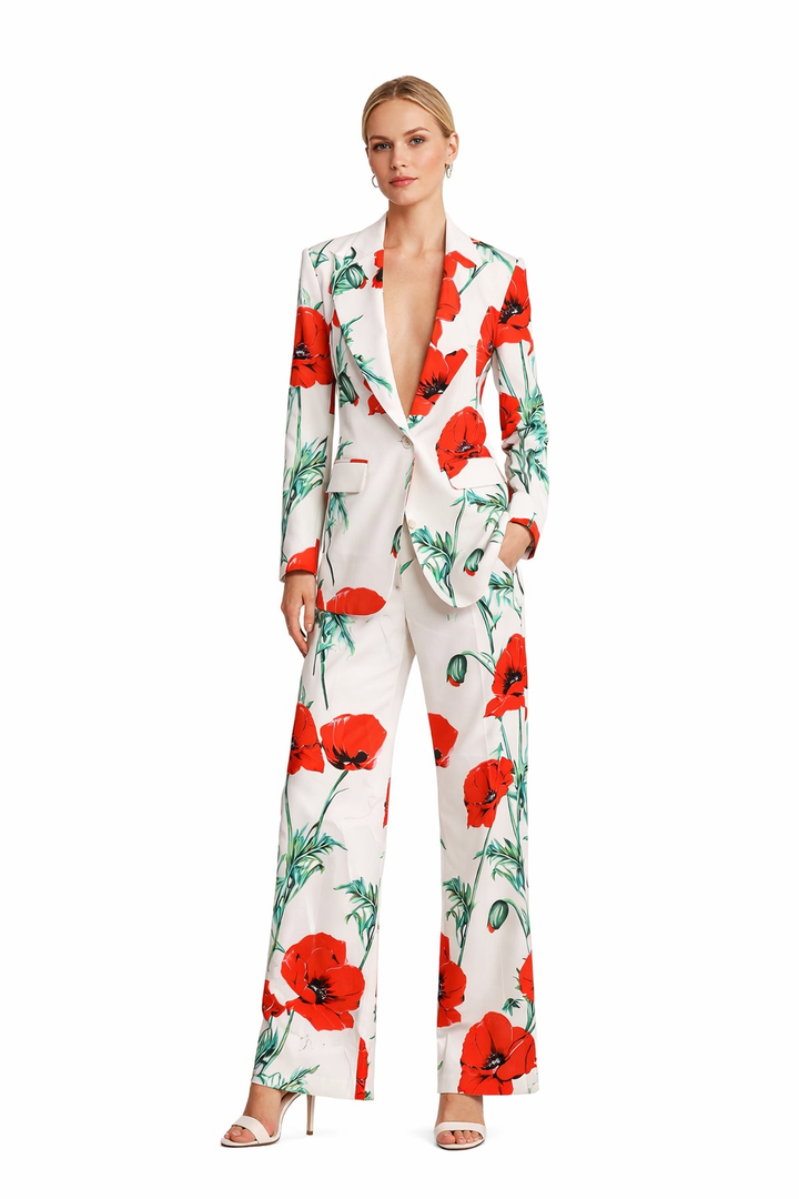 floral printed blazer and wide-leg pants set – ROSALIA