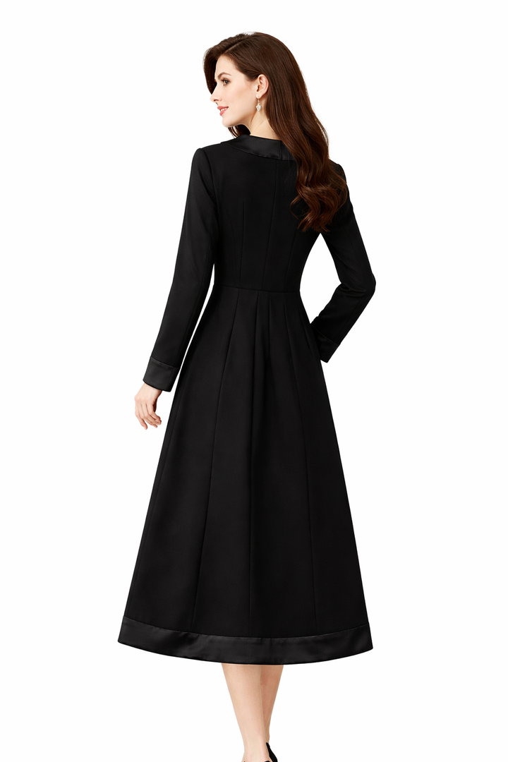 embellished button A-line midi coat dress – SERAPHINA