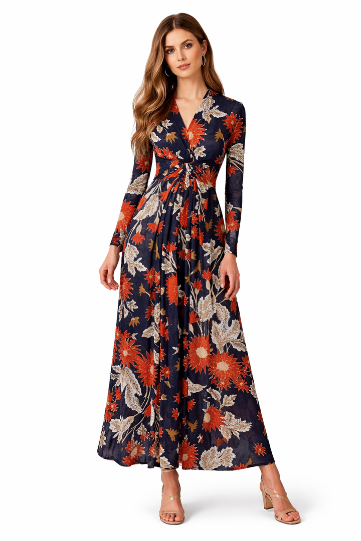 Floral Twist-Front Maxi Dress – NOCTURNE