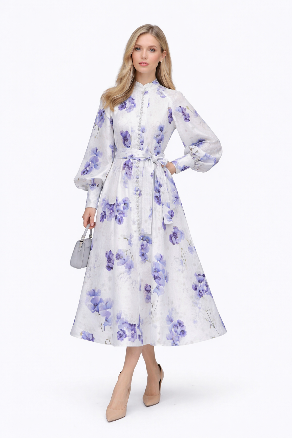 Button-Front Floral Maxi Dress with Waist Tie – SOLENE