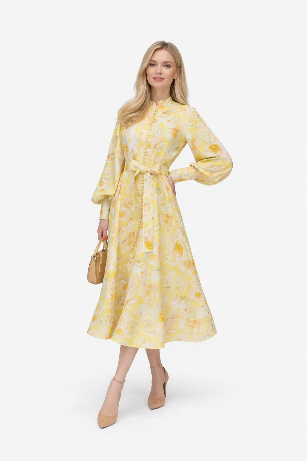 Button-Front Floral Maxi Dress with Waist Tie – SOLENE