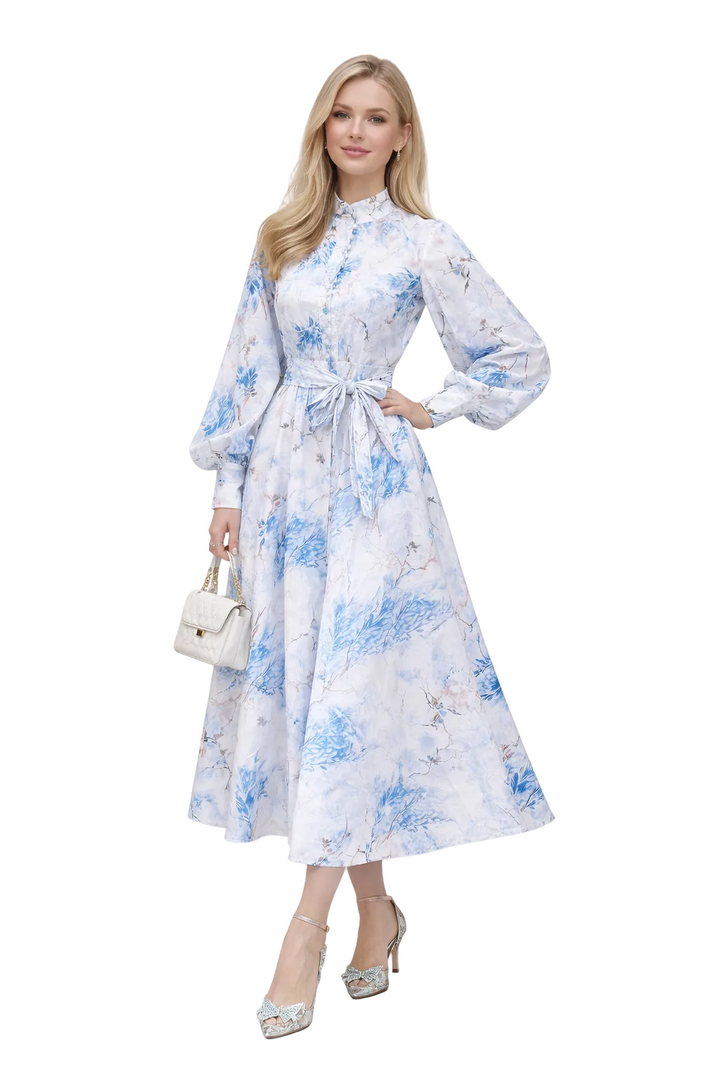 Button-Front Floral Maxi Dress with Waist Tie – SOLENE