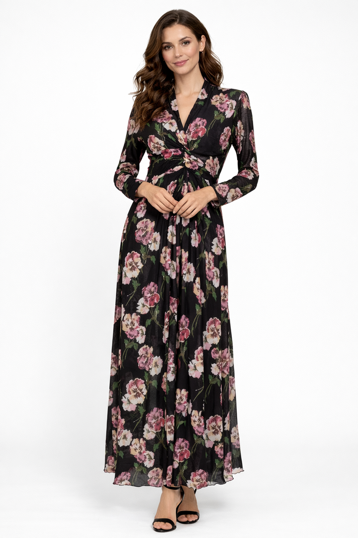 long-sleeve floral wrap maxi dress – ROSALYN