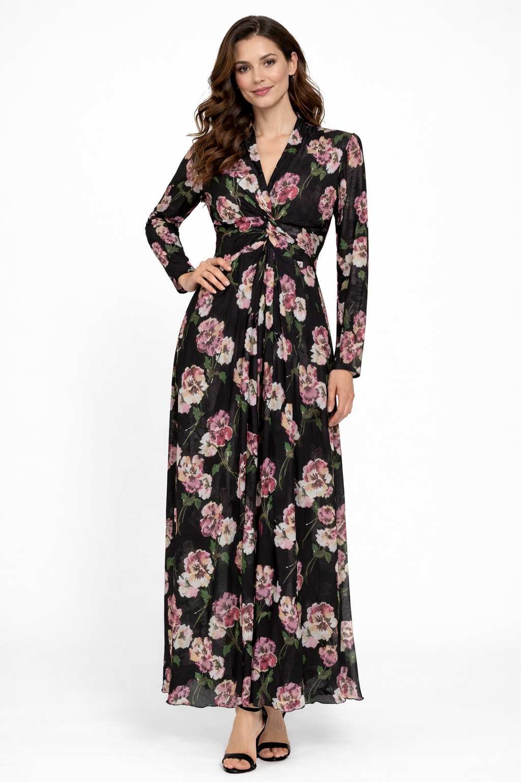 long-sleeve floral wrap maxi dress – ROSALYN