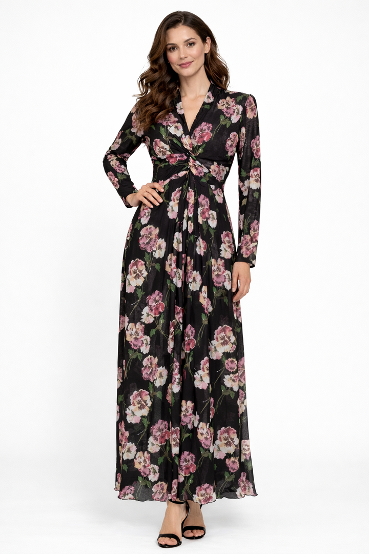 long-sleeve floral wrap maxi dress – ROSALYN