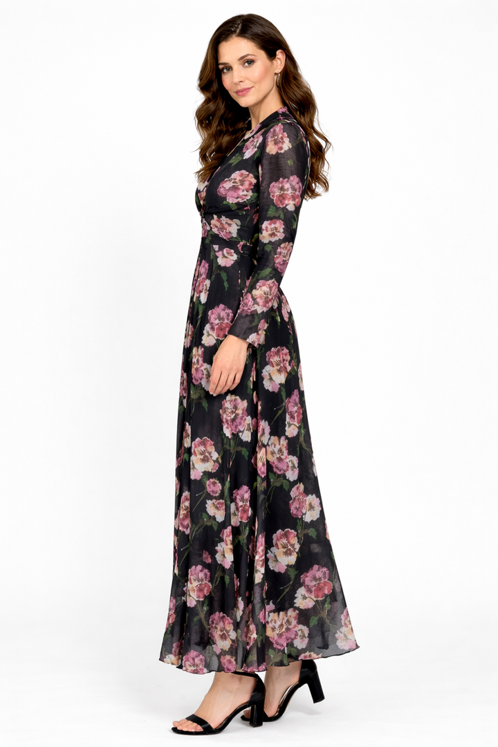 long-sleeve floral wrap maxi dress – ROSALYN