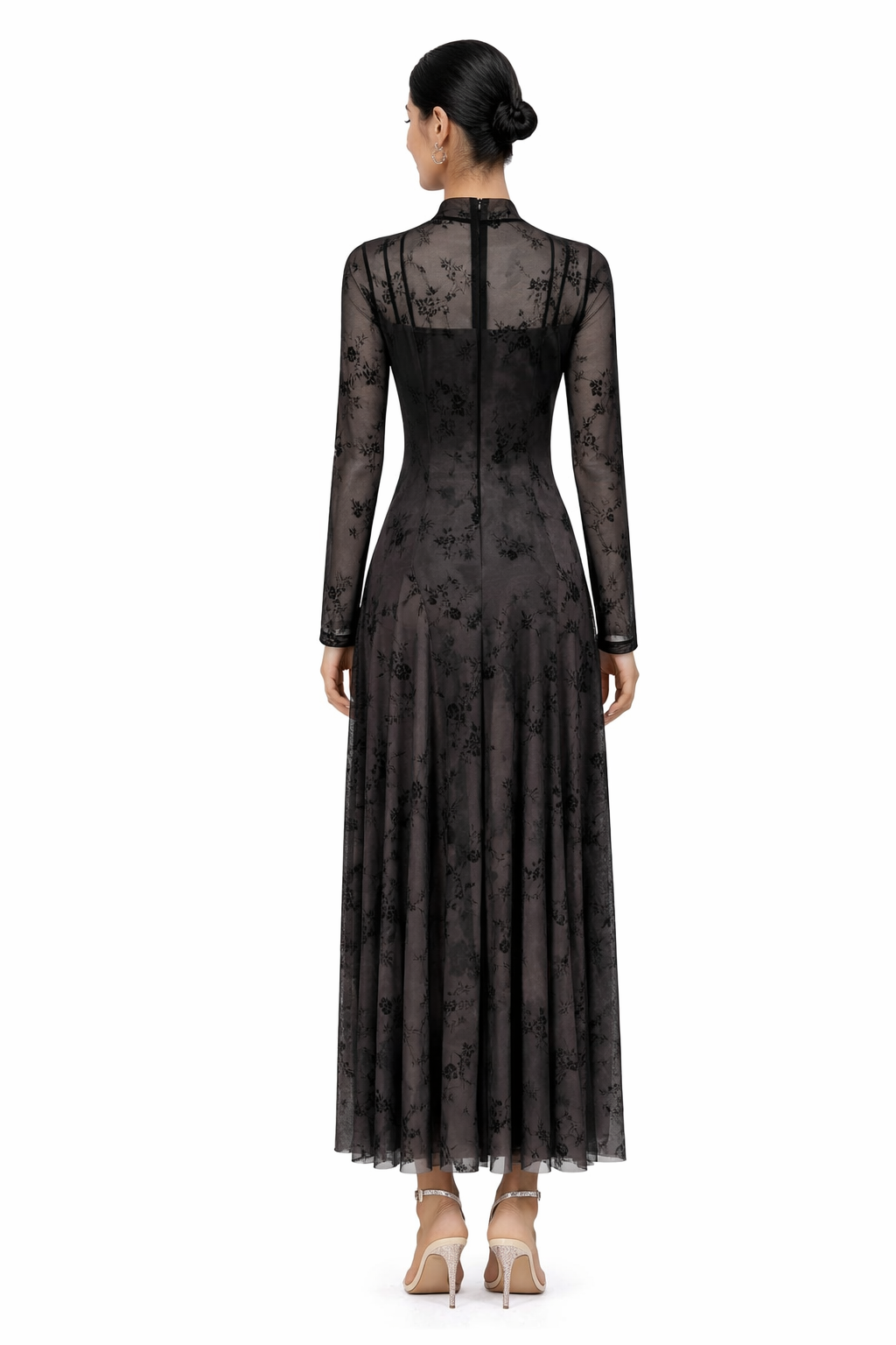 High-Neck Long Sleeve Jacquard Maxi Dress – ELYSIA