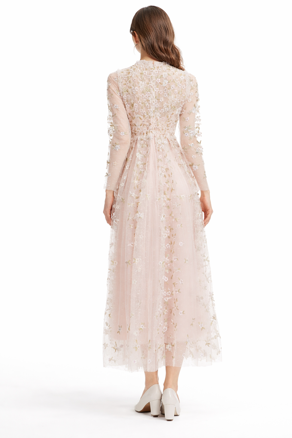 Embroidered Tulle Midi Dress with Long Sleeves – FLORIA