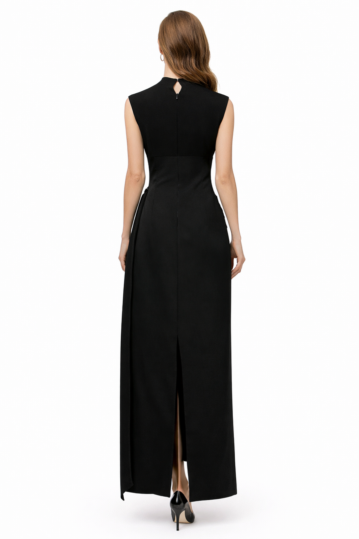 Sleeveless High-Neck Maxi Dress with Draped Waist Detail – GRACE