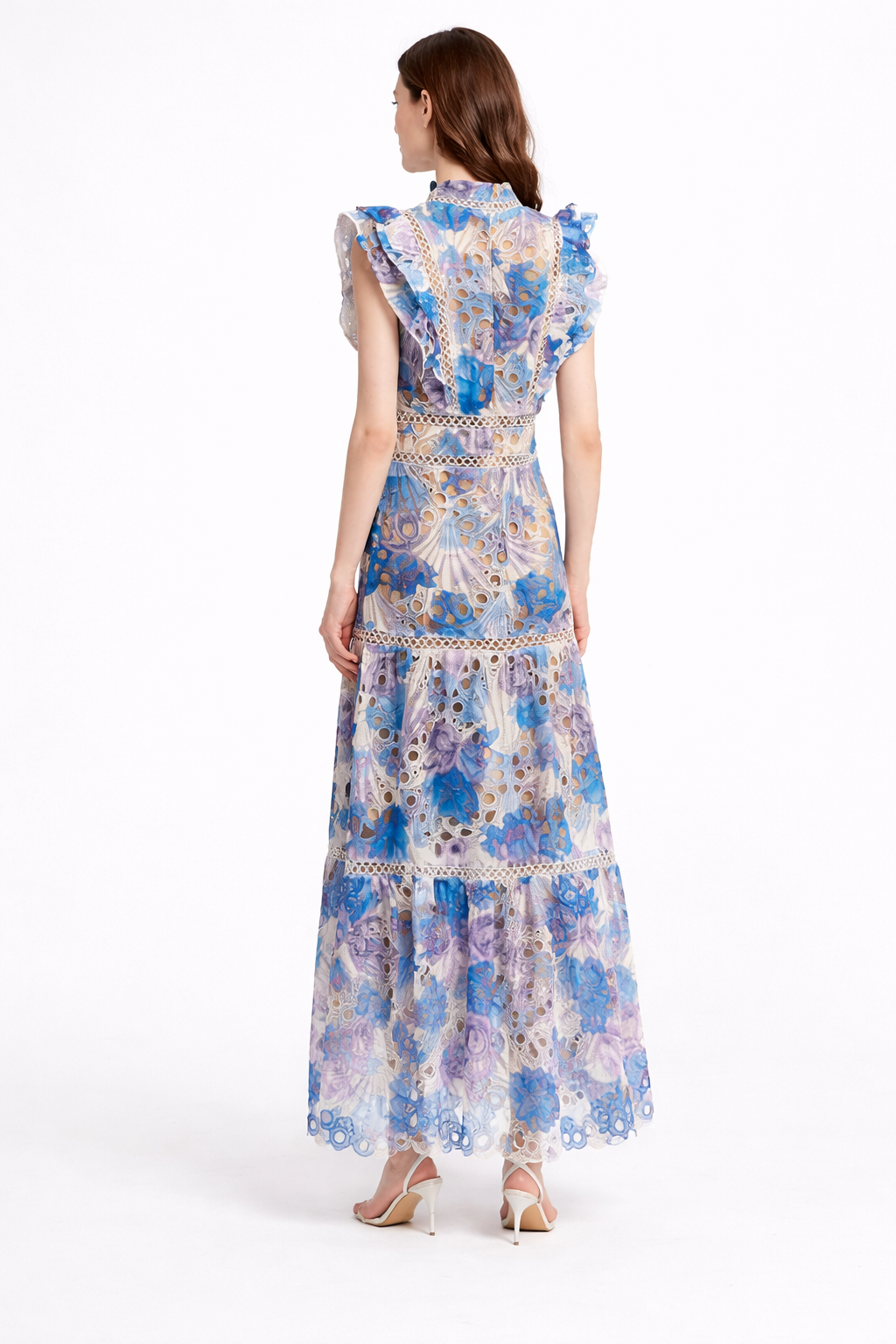 Sleeveless Lace Maxi Dress with Ruffled High Neck – FLORÉA