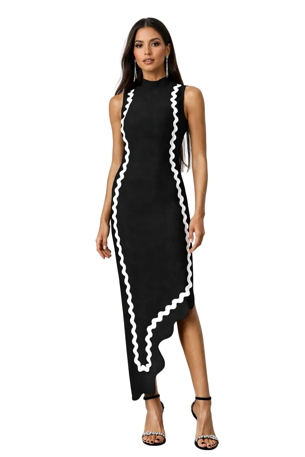 contrast trim asymmetric midi dress – VÉRA