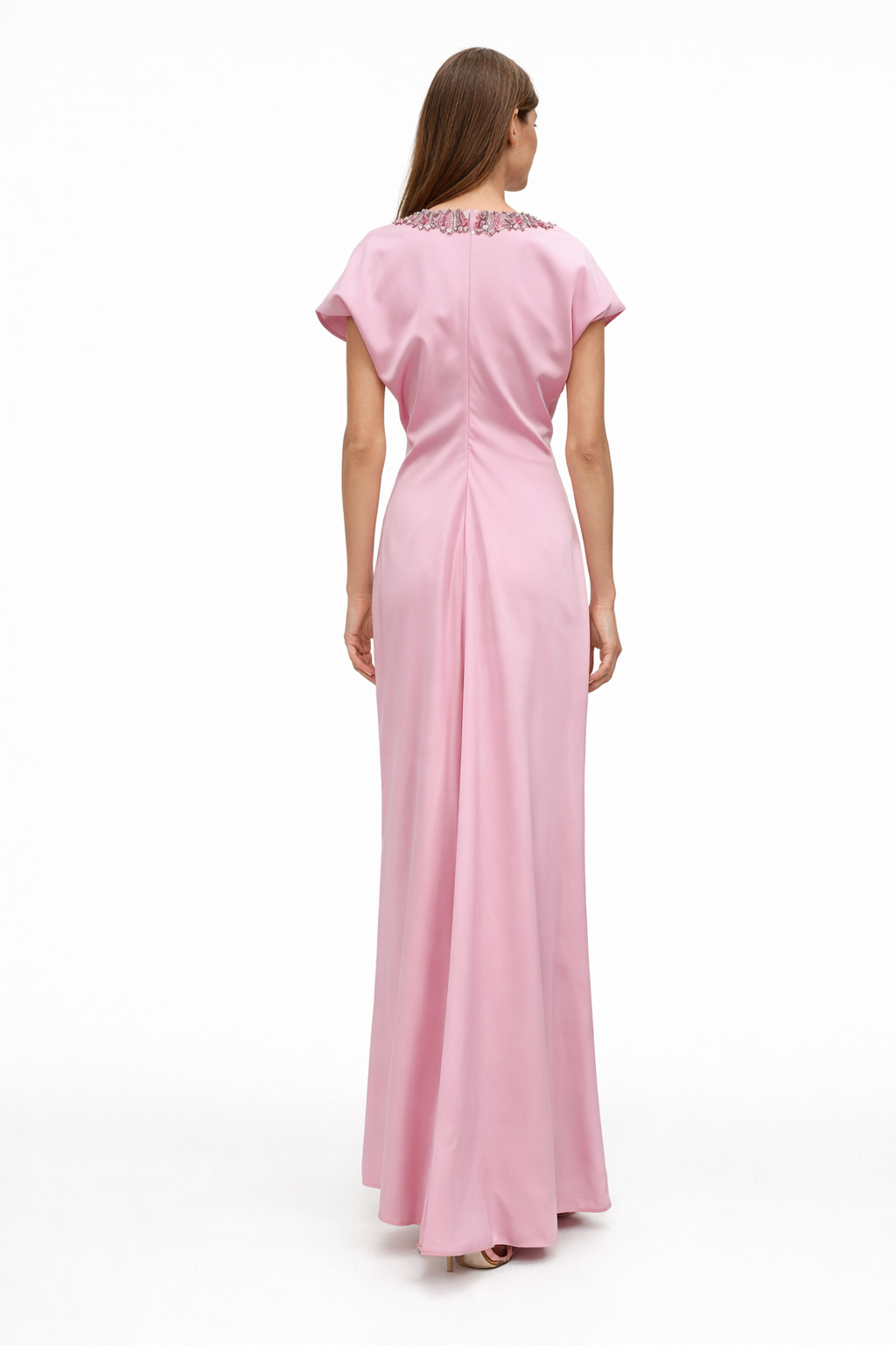 Embellished Neckline Short-Sleeve Column Evening Dress – ROSÉ