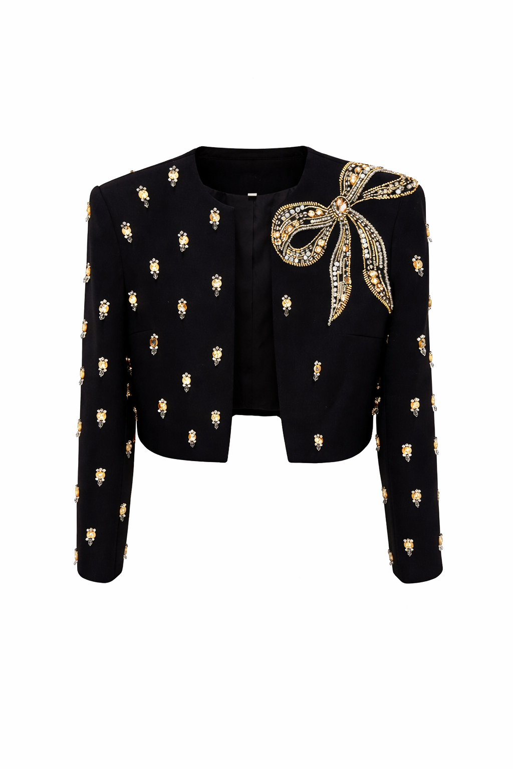 long-sleeve column gown with gold motif embellishments – SERAPHINE