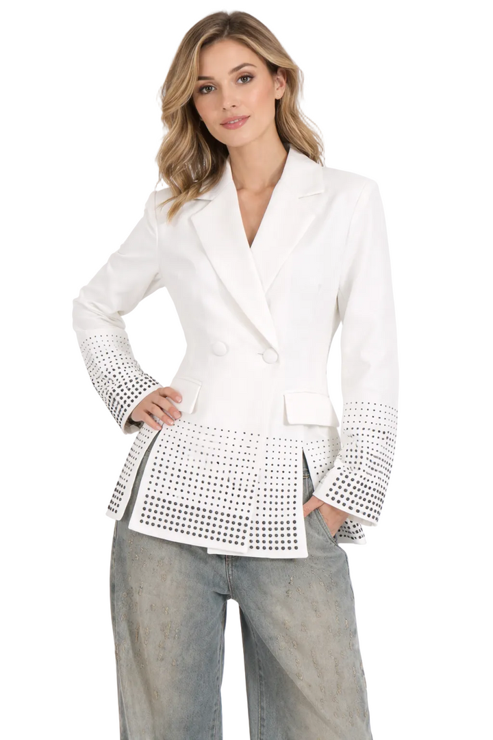 Double-breasted blazer with perforated hem details – EDGE