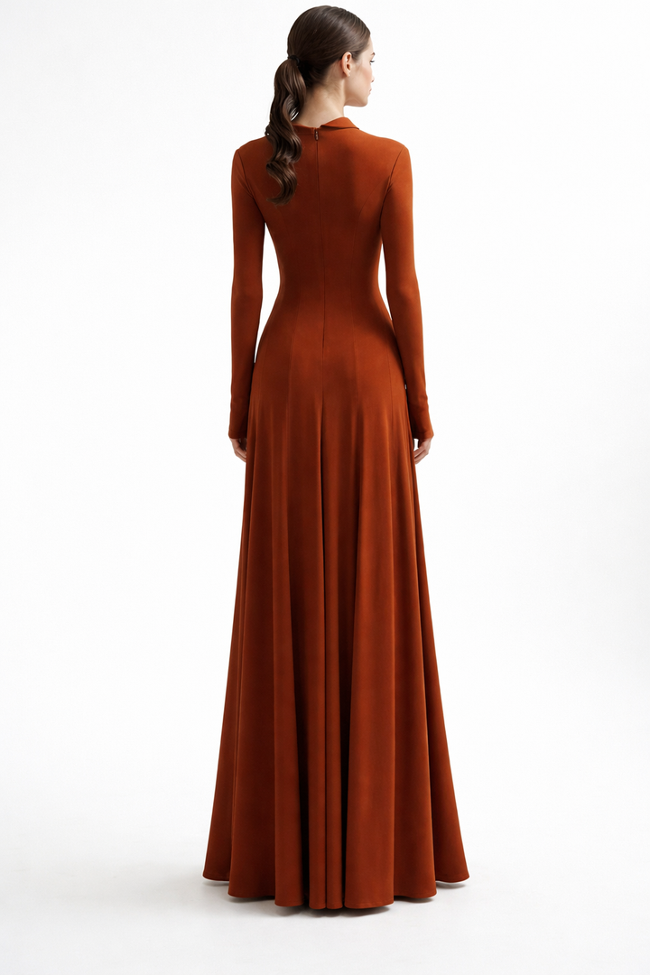 high-neck long-sleeve maxi dress with flowing skirt – TERRA