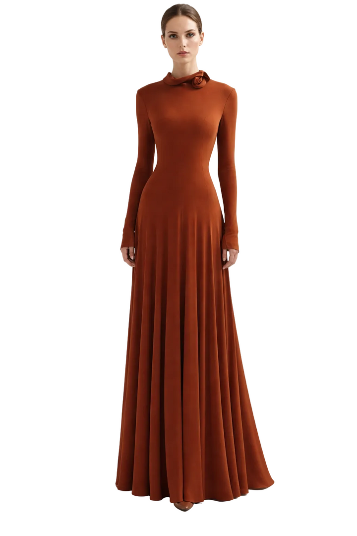 high-neck long-sleeve maxi dress with flowing skirt – TERRA