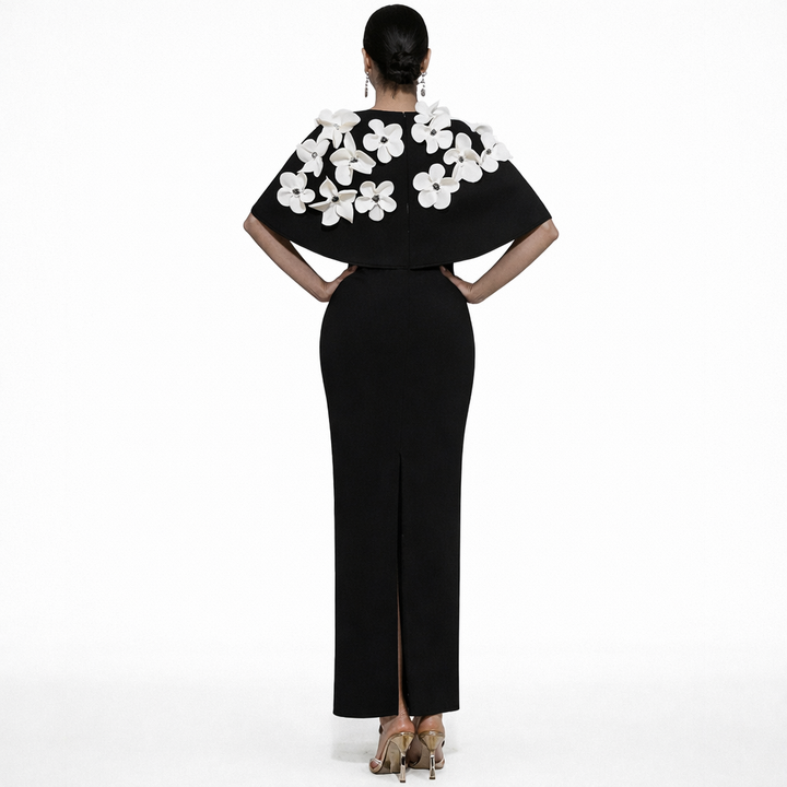 cape sleeve column dress with floral shoulder detail – ÉLITE