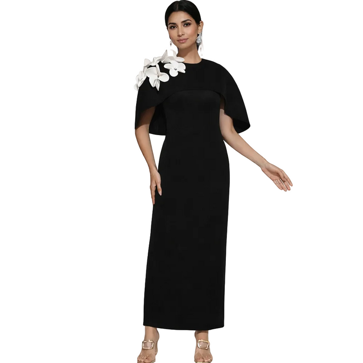 cape sleeve column dress with floral shoulder detail – ÉLITE