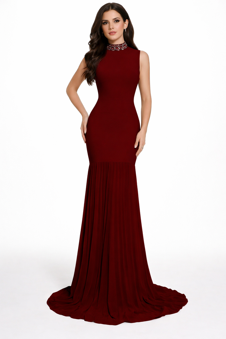 sleeveless mermaid gown with pleated chiffon hem – LIME