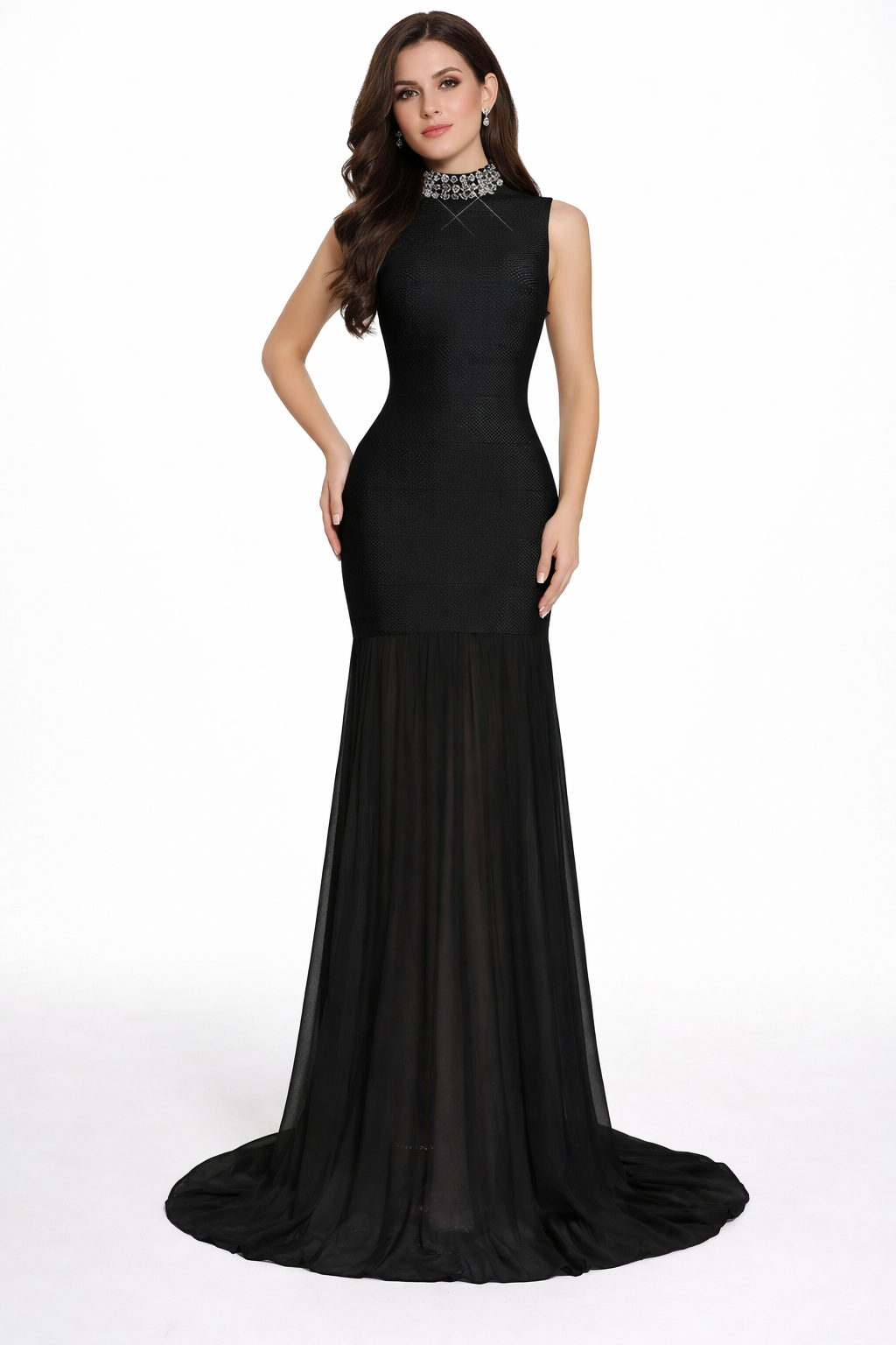 sleeveless mermaid gown with pleated chiffon hem – LIME