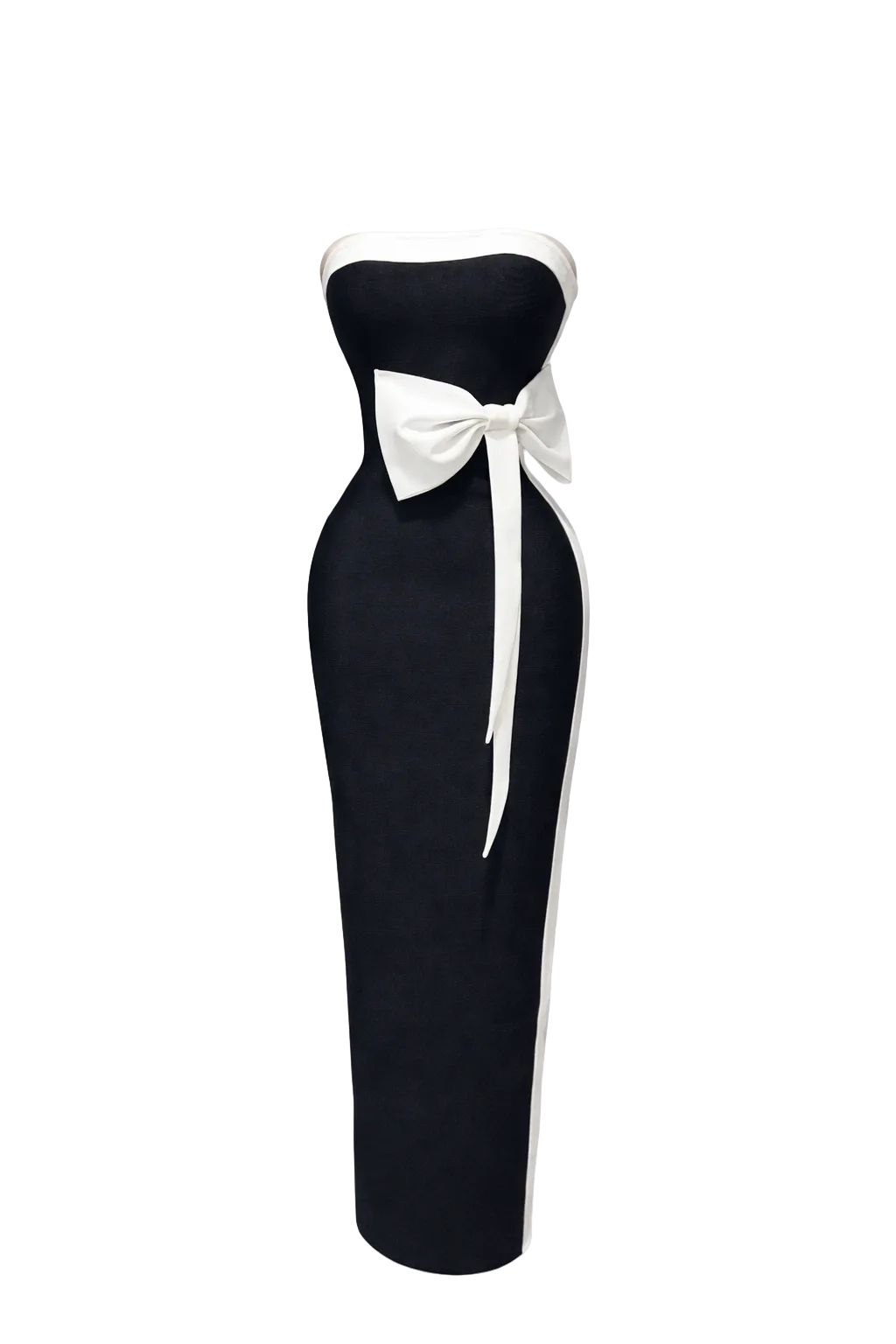 strapless color-block midi dress with bow waist detail – ROUGE