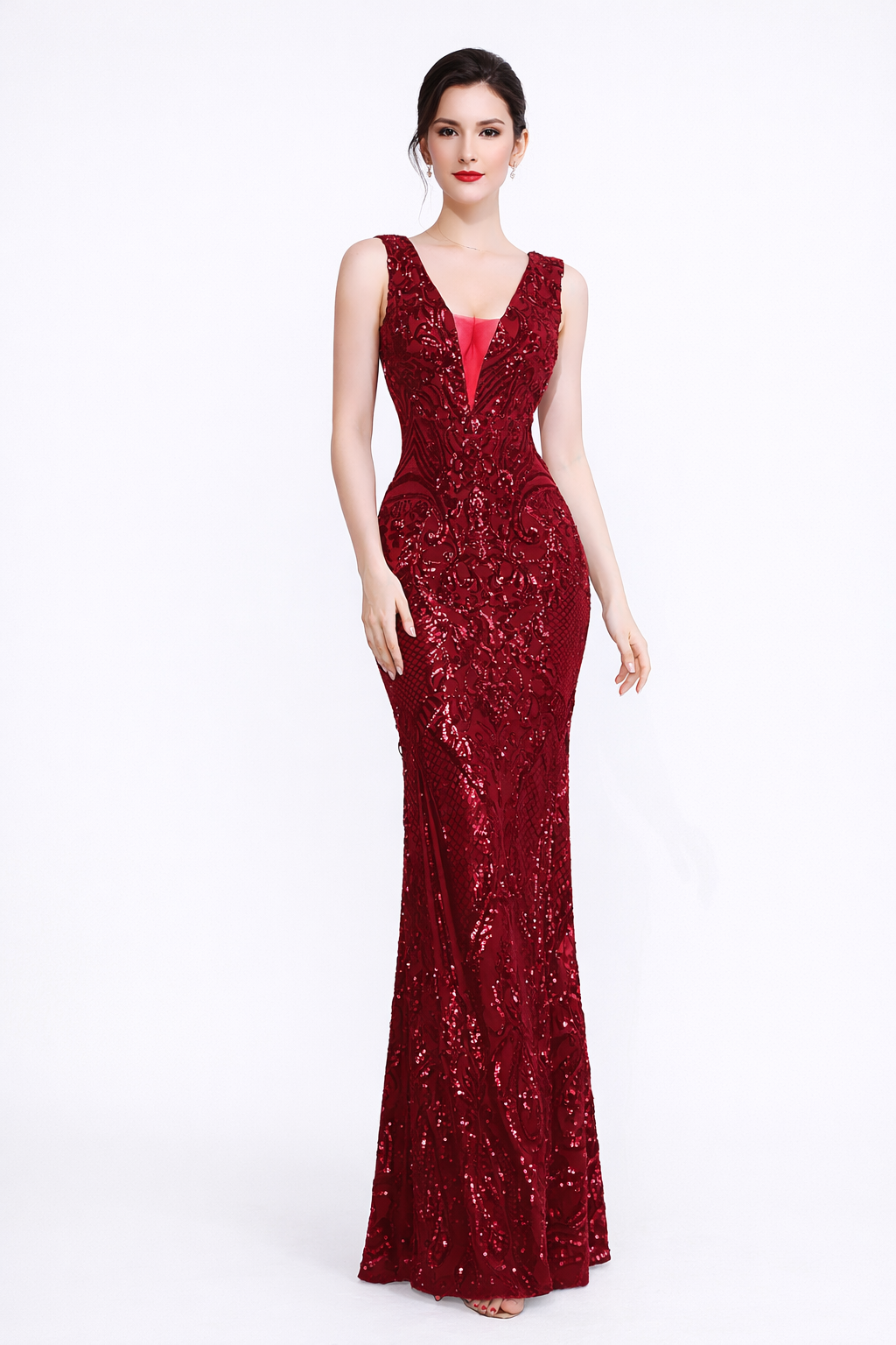 Sleeveless V-Neck Sequin Evening Gown – RUBY