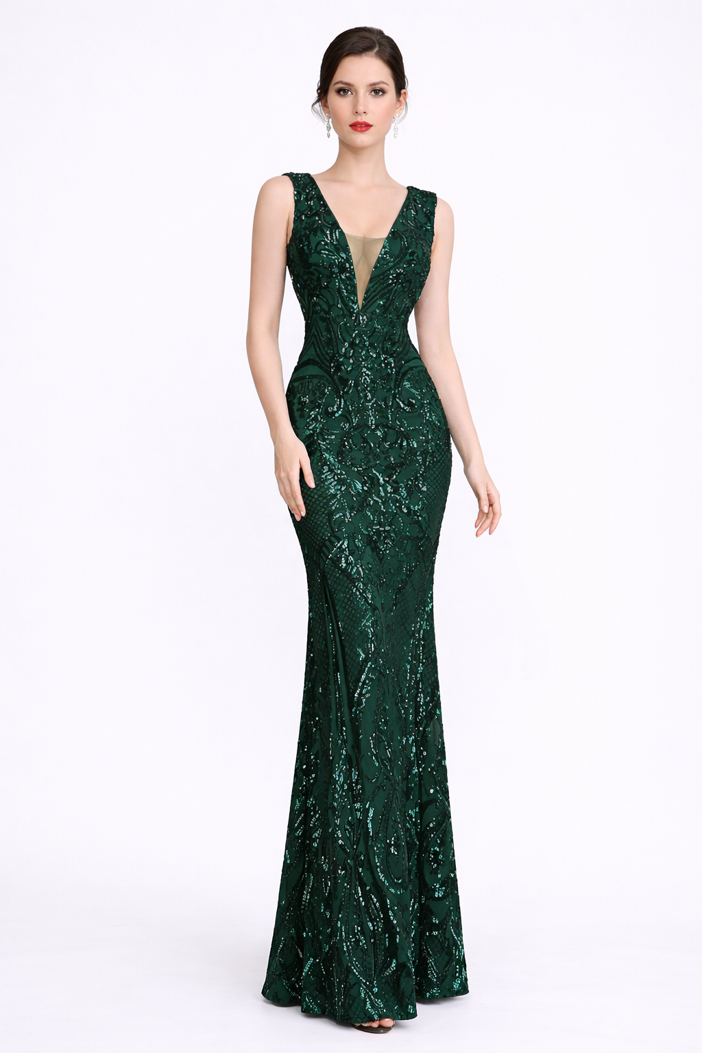 Sleeveless V-Neck Sequin Evening Gown – RUBY