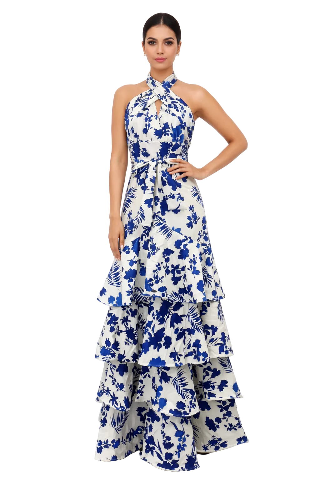 halter neck tiered ruffle maxi dress – AZURE