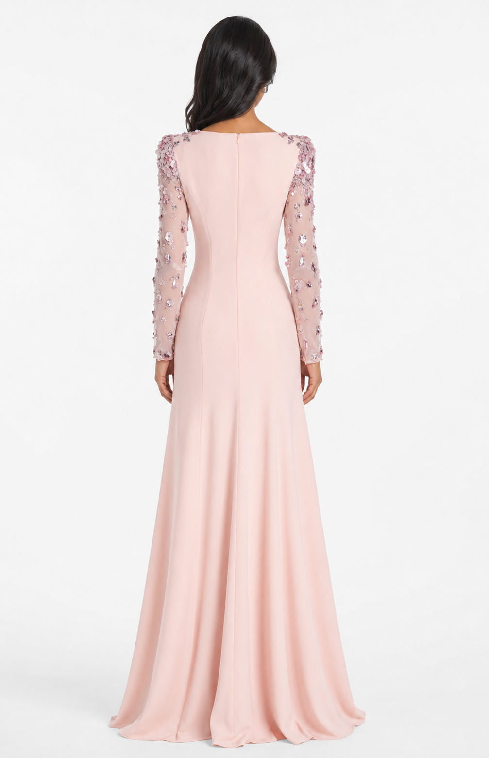 long column dress with embellished sheer sleeves - AUROXIA