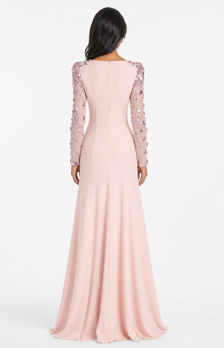 long column dress with embellished sheer sleeves - AUROXIA