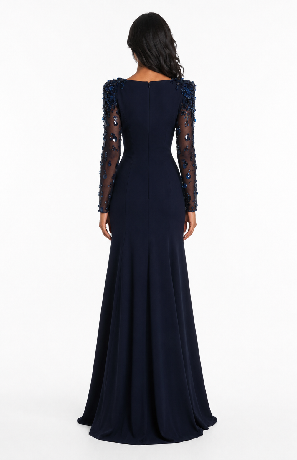 long column dress with embellished sheer sleeves - AUROXIA
