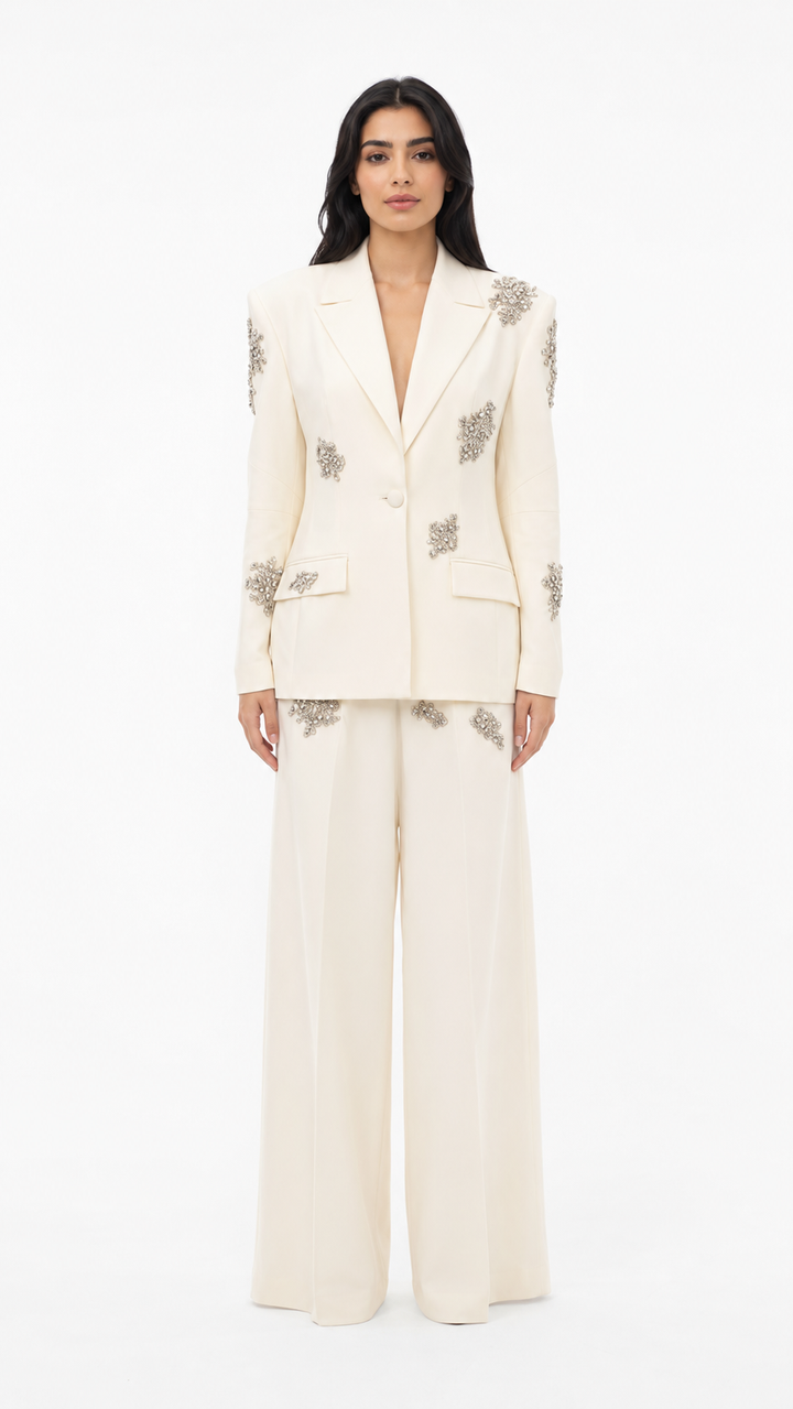 Embellished tailored suit with wide-leg trousers - Atiju
