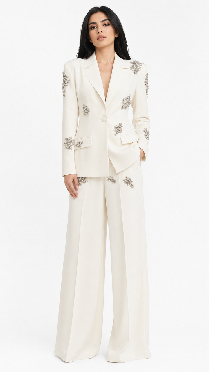 Embellished tailored suit with wide-leg trousers - Atiju