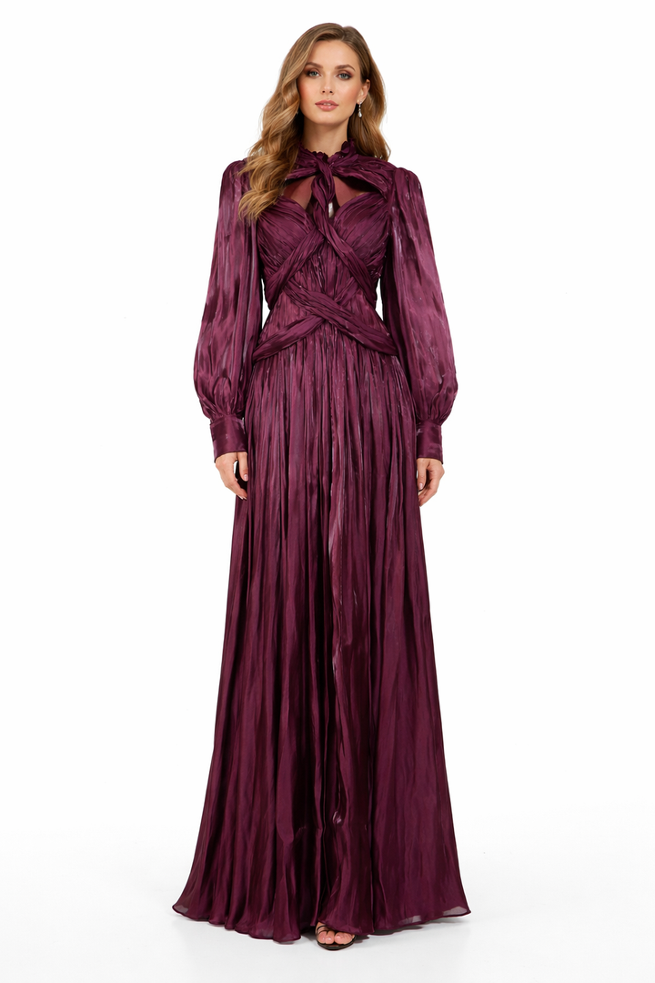 draped cross-front chiffon maxi dress with neck tie – AMARIS