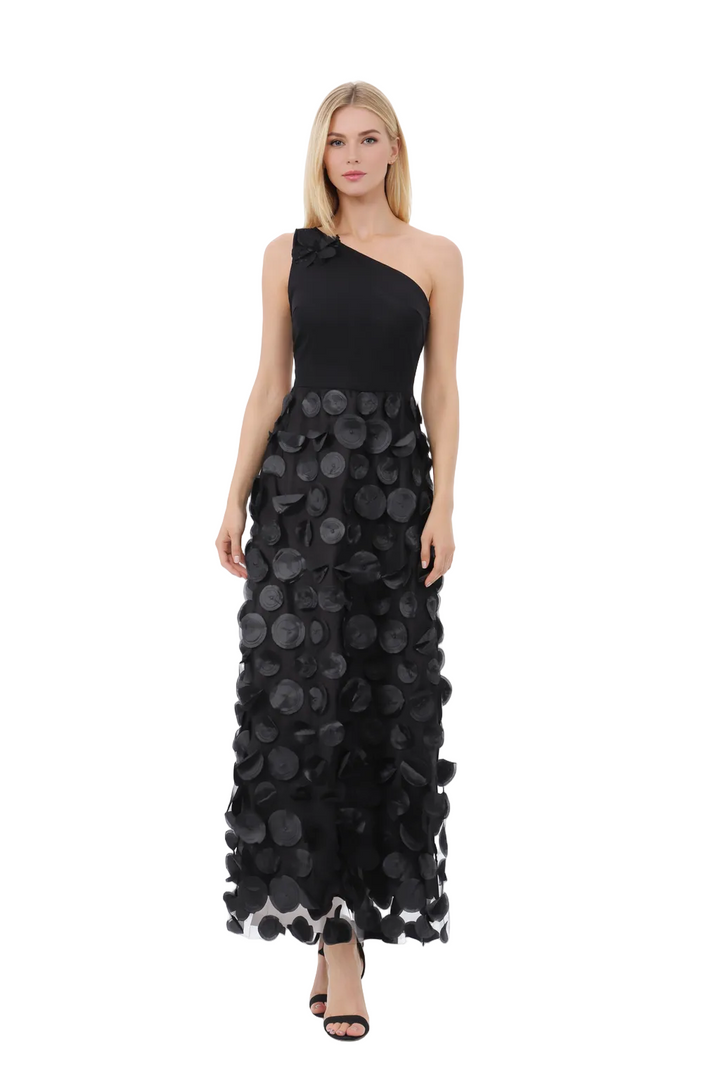 one-shoulder floral appliqué evening dress – BLORM