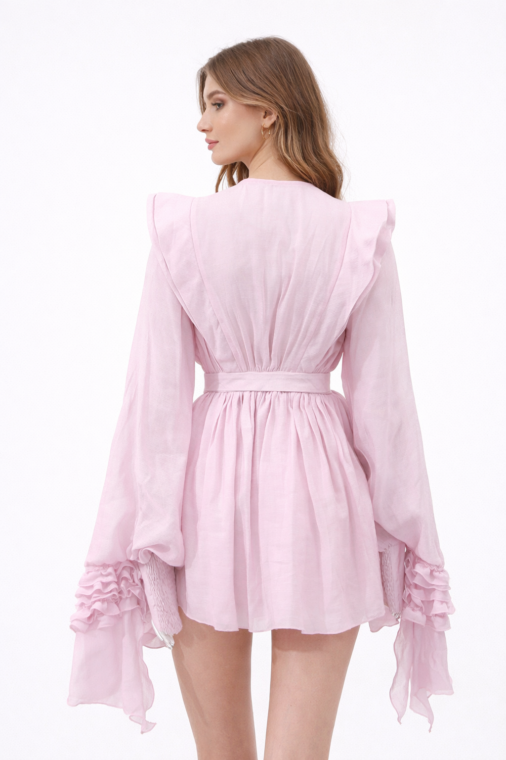 ruffled chiffon mini dress with waist tie – ROSALIE