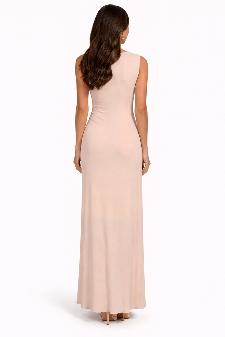 sleeveless woven draped maxi dress with pleated skirt – EZAT