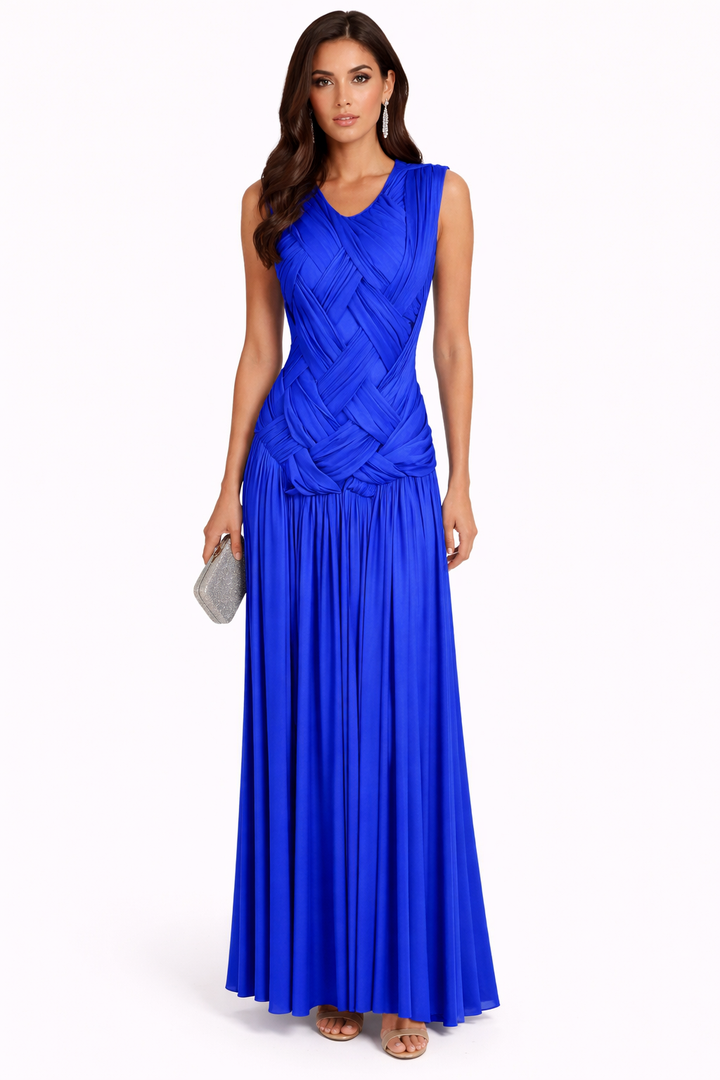 sleeveless woven draped maxi dress with pleated skirt – EZAT